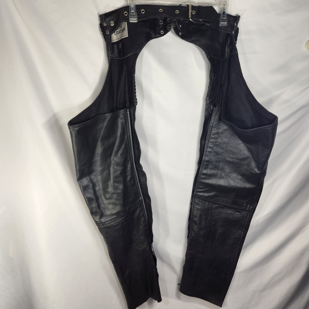 Unbranded Black Genuine Leather Braided Accent Chaps Size Small